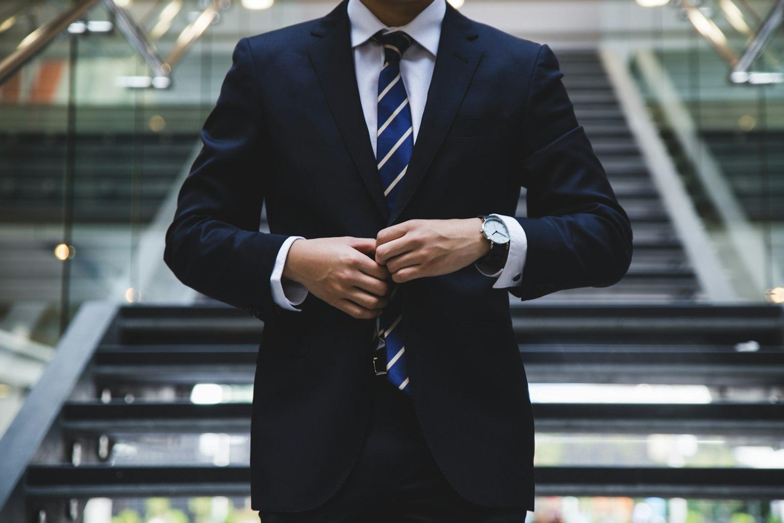 Professional accountant in a navy suit
